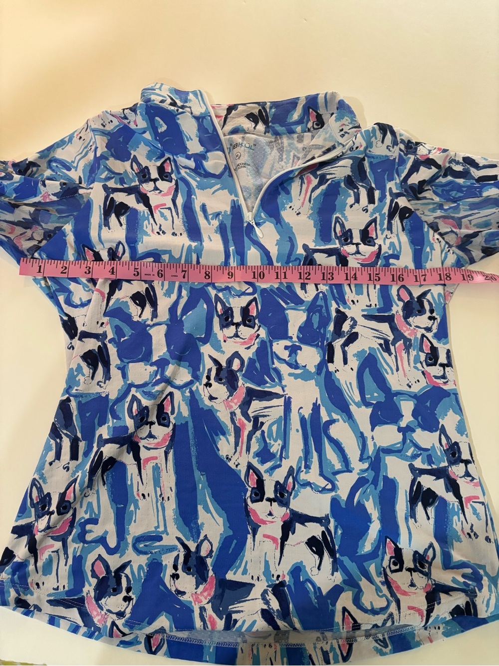 IBKUL Blue & White Dog Print Quarter Zip-Front Pullover M - Picture 12 of 13